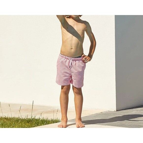 Maamgic Boys Swimsuit Swim Trunks  Size 8  Red Striped  Pool Beach Water Park - Picture 10 of 13